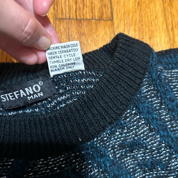 VTG Stefano Colorful Geometric Pattern Sweater Adult XL Black Purple Retro - Picture 6 of 11